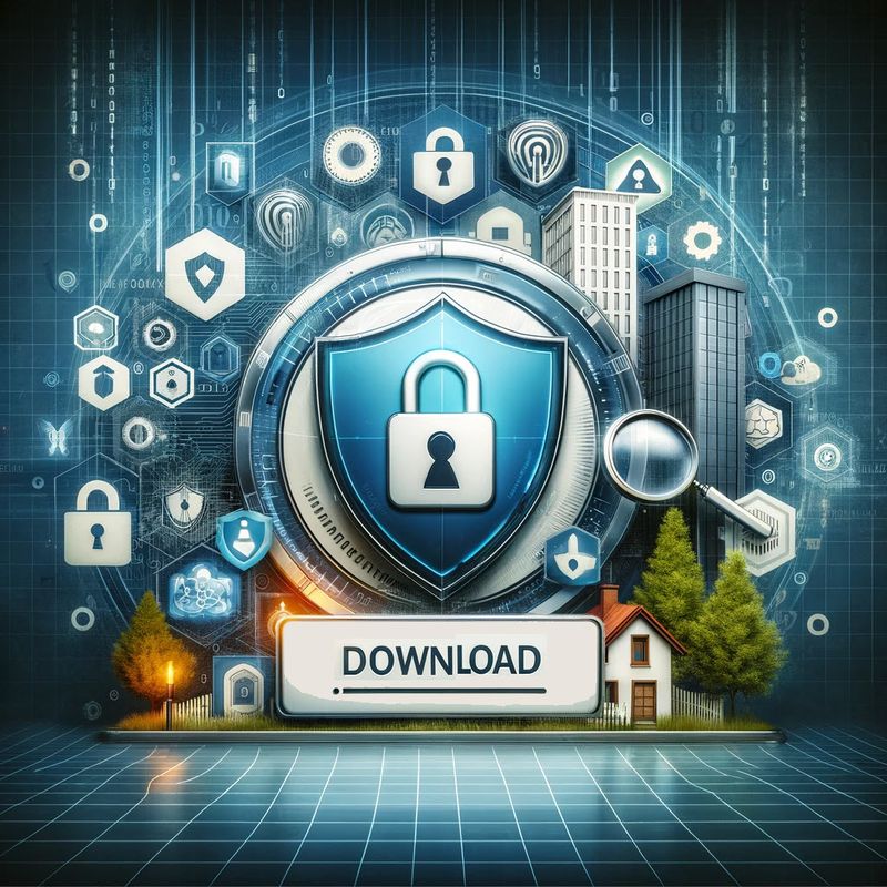 Bouclier avec cadenas et bouton de téléchargement des solutions Kaspersky