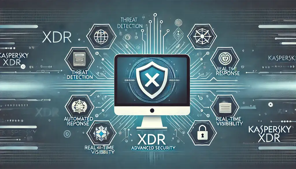 Écran XDR entouré d'icônes de sécurité, Kaspersky Next XDR Expert