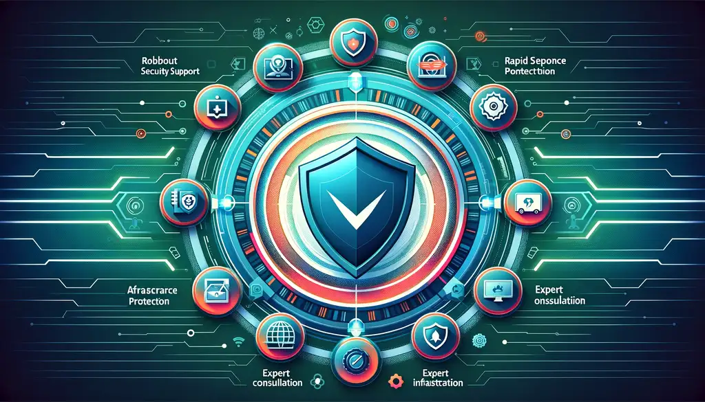 Bouclier entouré d'icônes, Kaspersky Premium Support (MSA)
