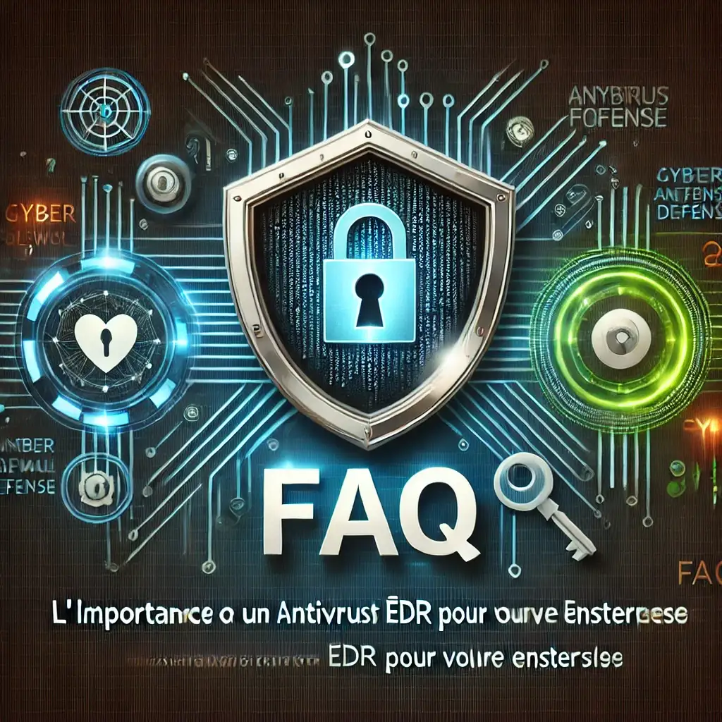 Bouclier « FAQ » illustrant l'importance d'un antivirus EDR pour l'entreprise