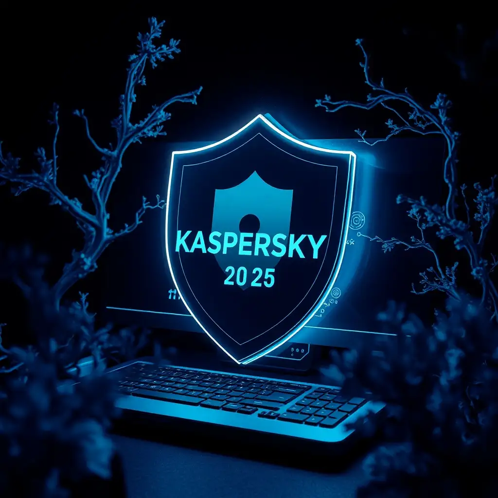 Bouclier Kaspersky 2025 au-dessus d'un clavier