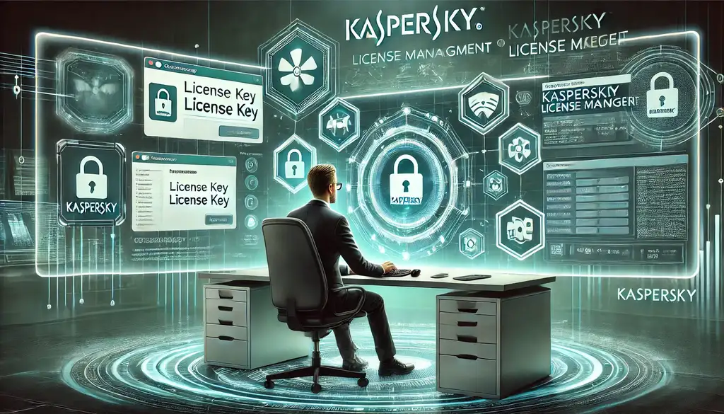 Utilisateur devant un écran Kaspersky affichant une clé de licence